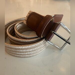 Ghost Golf Men's cream color Woven Belt with leather 46” NWOT